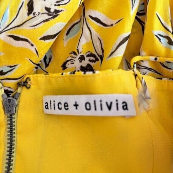 Alice + Olivia Glinda Floral Fit & Flare Silk Blend Mini Dress Yellow Size 0 - Picture 10 of 10